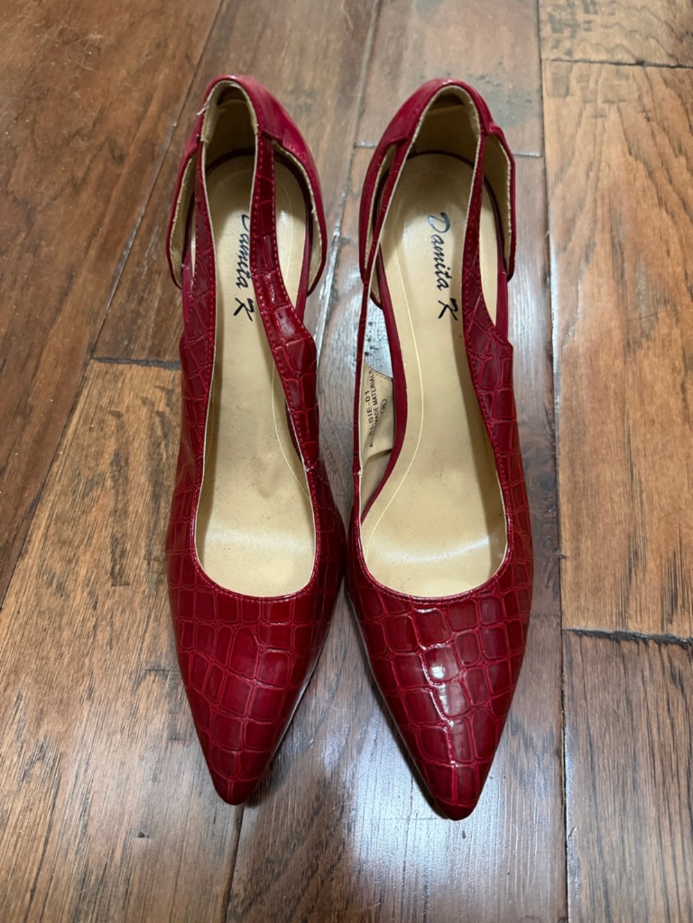 Red Croc-Embossed Pointed Toe Slingback Heels